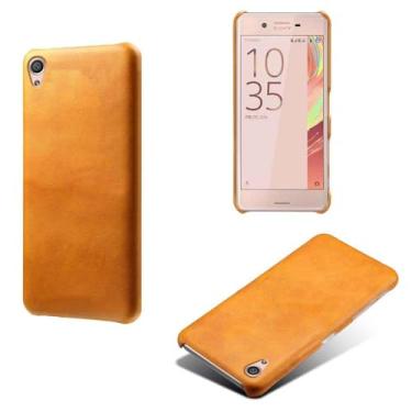 Imagem de Capa para Sony Xperia X,Proteção contra quedas,Casca de volta de cor sólida simples,Design de couro de imitação de plástico-Orange