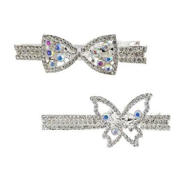 Imagem de Kit 2 Presilhas de Cabelo com Strass Brilho Bico de Pato - Pink Rose, 