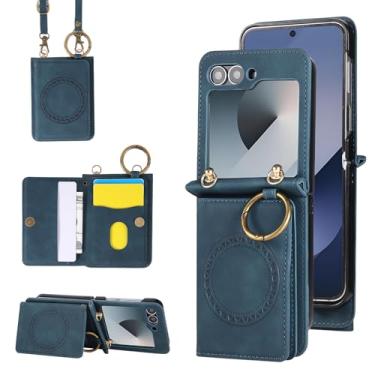 Imagem de Compatível com Samsung Galaxy Z Flip 5 5G 2023 capa carteira e alça de ombro transversal anel fivela suporte suporte cartão suporte magnético carro capa de telefone para ZFlip5 Z5 G Flip5 ZFlip 5Z