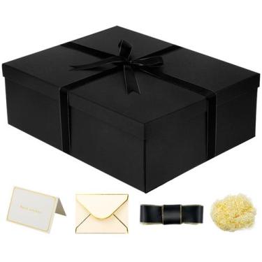Imagem de Caixa de presente YINUOYOUJIA grande preta 42x33x14cm com fita e cartã