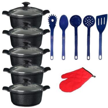 Imagem de Jogo Panela Preto Craq Talher Azul Cerâmica Javali Aal 16A24