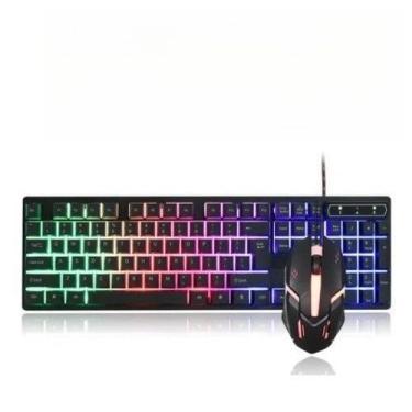 Imagem de Kit Teclado Mouse Semi Mecânico RGB LED Gamer Jogo (Preto（M300）)