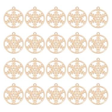 Imagem de PATIKIL Pingente de floco de neve, pingentes redondos de floco de neve de liga de inverno para fazer joias, artesanato, colar, pulseira, brinco-50 peças (ouro rosa)