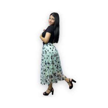 Imagem de Saia maxi feminina plissada com design floral de cintura alta - Lightb