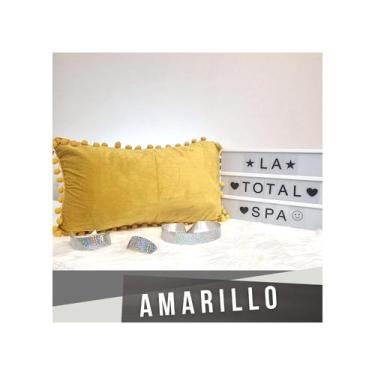 Imagem de Capa de almofada com pompom amarelo 30x50 cm em poliéster - Lightbek O