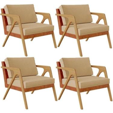 Imagem de Kit 04 Poltronas Pietra material sintético Camel Linho Bege Escuro - L