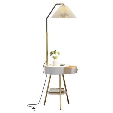 Imagem de Lâmpada de chão regulável, luz de leitura, prateleira de armazenamento, lâmpada de pé com gaveta, carregamento USB, lâmpada de polo alto