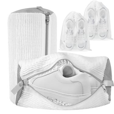 Imagem de Bolsa para máquina de lavar sapatos, bolsa de sapatos para máquina de lavar para tênis com zíper de gancho de segurança, sacos de lavanderia reutilizáveis incluem sacos de armazenamento de sapatos com