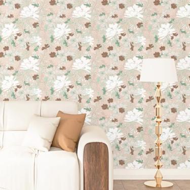 Imagem de Yullpaper Papel de parede floral boho papel de parede floral removível para armários gaveta papel de parede botânico autoadesivo para quartos banheiro paredes rolo de vinil 17,5 × 102,3 pol