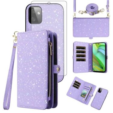 Imagem de Asuwish Capa de celular para Motorola Moto G Power 5G 2023 com zíper carteira magnética destacável com protetor de tela de vidro temperado e suporte de glitter acessórios para celular GPower G5