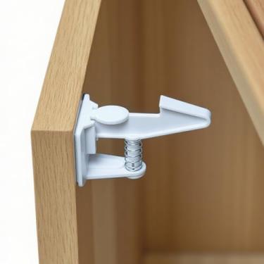 Imagem de Pacote com 10 fechaduras de armário para segurança infantil, sem perfuração, adesivo 3M, trava de gaveta à prova de bebê, travas de armários à prova de crianças para gavetas e portas de segurança para