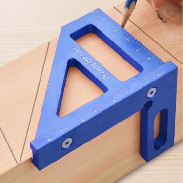 Imagem de Régua triangular de carpintaria para projetos de marcenaria, ferramenta de medição de ângulo com profissionais de renovação em escala de polegadas, 1 peça (azul)