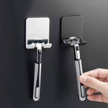 Imagem de Suporte autoadesivo para barbear, 2 peças, gancho de chuveiro de aço inoxidável para lâminas, ganchos para organizador de banheiro e cozinha para roupões, toalhas (preto + branco)