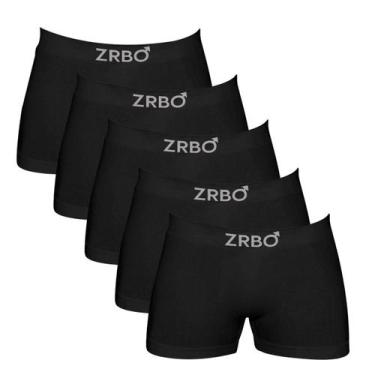 Imagem de Kit 5 Cuecas Boxer Zrbo Masculina Original Lisa Algodão, Preto, GG