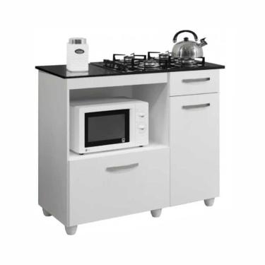 Imagem de Balcão Para Cooktop 4 Bocas 2 Portas 1 Gaveta Kaiki Móveis Violeta Branco
