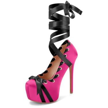 Imagem de Sapatos femininos Mary Jane Mary Jane com plataforma de balé, salto alto e laço stiletto, Preto, rosa, 38