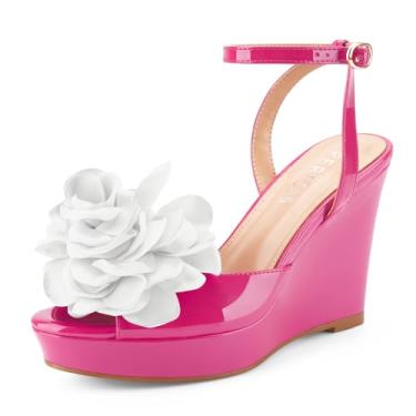 Imagem de Perisis Sandálias femininas de salto alto plataforma plataforma com estampa de guepardo, bico aberto, bico aberto, salto alto, confortável, sapatos sexy de camurça, Rosa choque, 40