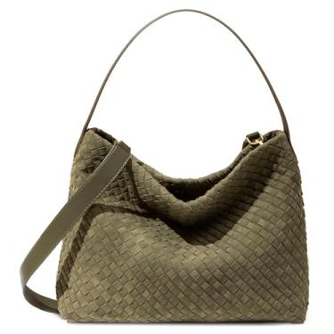 Imagem de Rejolly Bolsa feminina de camurça Hobo de tecido, bolsa de ombro despojada, bolsa tiracolo de designer, Camurça verde-oliva