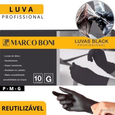 Imagem de Luva Preta Marco Boni Látex Reutilizável P M G Caixa 10 Unid, G