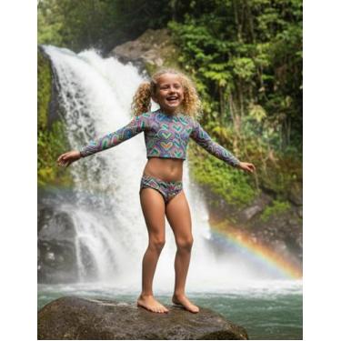 Imagem de Biquíni Infantil Manga Longa Proteção UV Conjunto Praia Piscina Juveni