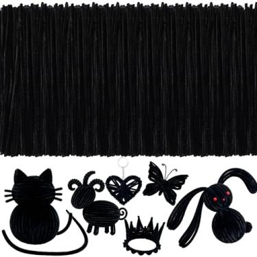 Imagem de 400 peças de limpador de cachimbo de chenille de Natal jumbo fofo haste de chenille para artesanato DIY (preto)