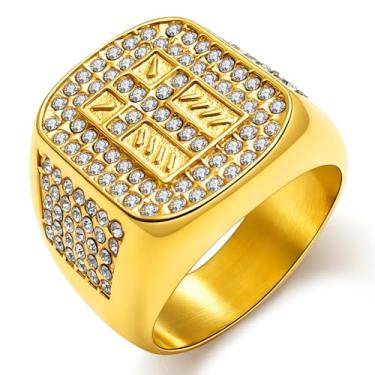 Imagem de Oaldilee Anel de cruz masculino crucifixo de zircônia cúbica de aço inoxidável para homens, banhado a ouro 18 K, preto, anel de Jesus Cristão Religioso de Prata, Tamanho 7-14, Metal, Zircônia cúbica