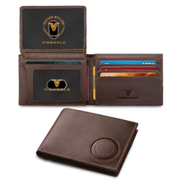 Imagem de VISWORLD Carteira masculina com suporte para AirTag, carteira de couro de flor integral para Apple Air Tag, carteira masculina com 2 documentos de identificação, 13 compartimentos para cartão, Marrom