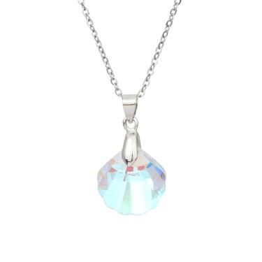 Imagem de Colar com pingente em forma de concha de cristal colorido brilhante colar de joias de strass oceano concha joia de concha do mar colar de lágrima para meninas mulheres presentes de irmã