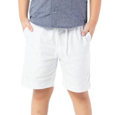 Imagem de Bermuda Infantil Menino Lisa Sarja Branca Elástico Com Bolso - Vrasalo