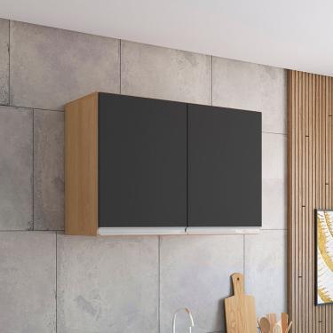 Imagem de Armário Cozinha Aéreo 81cm Com 2 Portas Leticia A01 - D'rossi Cor Amendoa E Preto