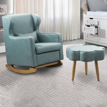 Imagem de Poltrona De Amamentação Base Balanço E Puff Flower Linho E03 - D'rossi Cor Azul