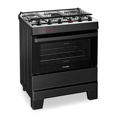 Imagem de Fogão A Gás 5 Bocas Automático Ideal Top Preto Mesa Inox T5IAP Esmaltec Bivolt
