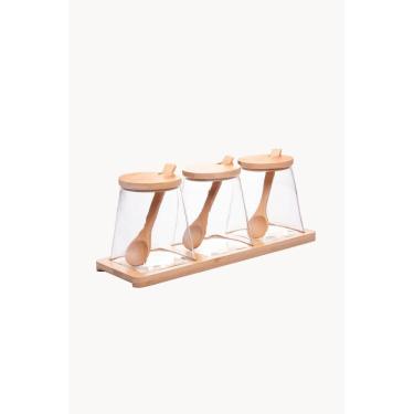 Imagem de Conjunto 3 Porta Temperos Vidro Borossilicato Tampa Colher E