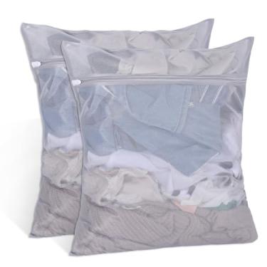 Imagem de 2 peças grandes de malha sacos de lavanderia de malha sacos de lavagem de lingerie 61 x 50,8 cm saco de lavagem com zíper para máquina de lavar roupa íntima, camisola, blusa