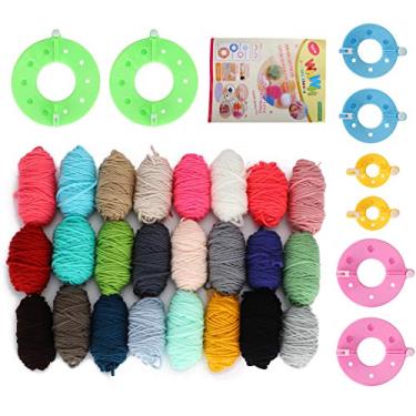 Imagem de CUOFYUNL Pompom Maker Kits Fluff Ball Weaver DIY 24 cores fios de lã tricô artesanato presentes