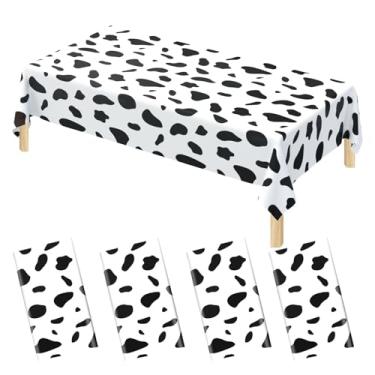 Imagem de QINGRUIGO Pacote com 4 toalhas de mesa com estampa de vaca, capa de mesa descartável de plástico com tema animal de fazenda para festas, chá de bebê, aniversário, piquenique ao ar livre, 272 x 137 cm