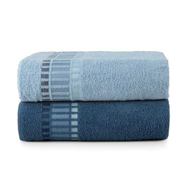 Imagem de Toalha de Banho, Kit 2 Peças, Algodão, 130x62cm, 340g, Hipoalergênico, Macio e Absorvente (Azul)