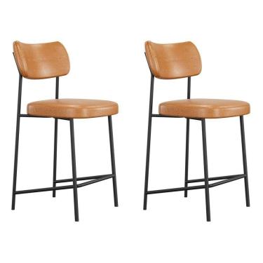 Imagem de Kit 02 Banquetas Médias Para Cozinha Lila Estofada Com Encosto Couríssimo Whisky - Desk Design