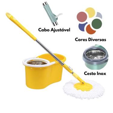 Imagem de Mop Giratório com Cesto Inox Esfregão Multiuso Refil Microfibra Lava L