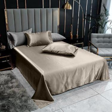 Imagem de Lençol Superior Casal Padrão Com 2 Fronhas Cetim Seda Brilho Cor:Bege 