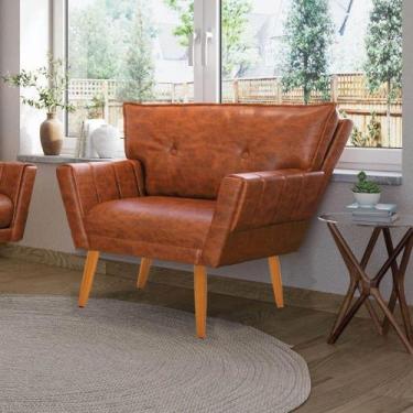 Imagem de Poltrona Sala Pé Palito Madeira Anitta Sintético Pu Nozes D03 - D'ross