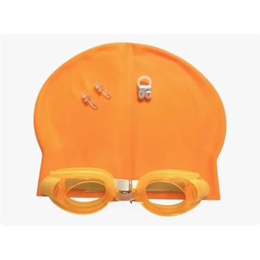 Imagem de Kit Natação Mergulho Infantil Óculos de Piscina Touca Protetor Nariz Ouvido (Laranja)