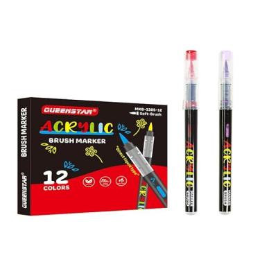 Imagem de QUEENBANG Marcadores de tinta acrílica de 12 cores, canetas de tinta acrílica para pintura rupestre, tecido, madeira, tela, pedra, vidro Lakegreen GM602
