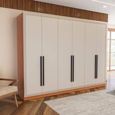 Imagem de Guarda Roupa Roupeiro 6 portas 4 gavetas Valência Freijó Creme Politorno Móveis