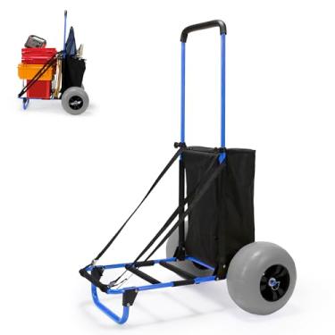 Imagem de ONECHOI Carrinhos de pesca de praia, rodas de balão grandes de 33 cm, pneus de poliuretano sólido sem planos para areias, carrinho de areia dobrável de 75 kg e altura ajustável de 84 a 131 cm,