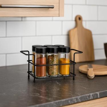 Imagem de Suporte Organizador Porta Tempero + 6 Frascos em Vidro