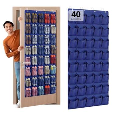 Imagem de Hualleko Organizador de sapatos com 40 bolsos sobre a porta – Organizador de sapatos grande com bolso de malha, suporte de armazenamento de sapatos atrás da porta