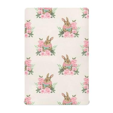 Imagem de SEHANY Lençol de berço de coelho fofo para meninos e meninas, macio, respirável, elástico, lençol com elástico padrão para bebês de 27 x 99 cm
