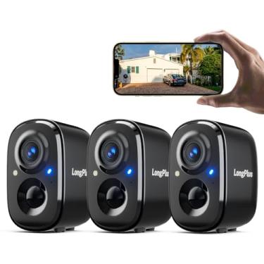 Imagem de LongPlus Câmeras de segurança sem fio para ambientes externos, câmera sem fio para segurança doméstica, pacote com 3 câmeras WiFi alimentadas por bateria 2K com detecção de movimento AI, conversa