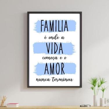 Imagem de Quadro Família É Onde A Vida Começa Azul 45X34 Moldura Preta